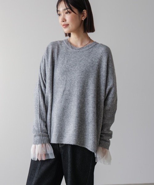 Bou Jeloud（ブージュルード）の「スパンコールドルマンニットリブ（ニット/セーター・レディース・ネイビー/アイボリー/グレー・38）」の17枚目の写真