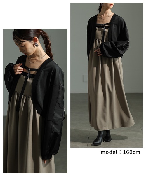 Sawa a la mode(サワアラモード)の「異素材MA-1ボレロブルゾン(カーディガン/ボレロ・レディース・チャコールグレー/ブラック・FREE)」の11枚目の写真