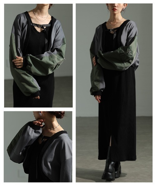 Sawa a la mode(サワアラモード)の「異素材MA-1ボレロブルゾン(カーディガン/ボレロ・レディース・チャコールグレー/ブラック・FREE)」の18枚目の写真