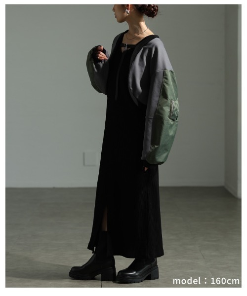 Sawa a la mode(サワアラモード)の「異素材MA-1ボレロブルゾン(カーディガン/ボレロ・レディース・チャコールグレー/ブラック・FREE)」の21枚目の写真