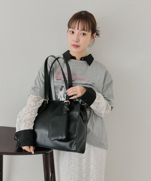 新品 mystic ポーチ付き！ステッチラインボストンBAG ブラウン 最も