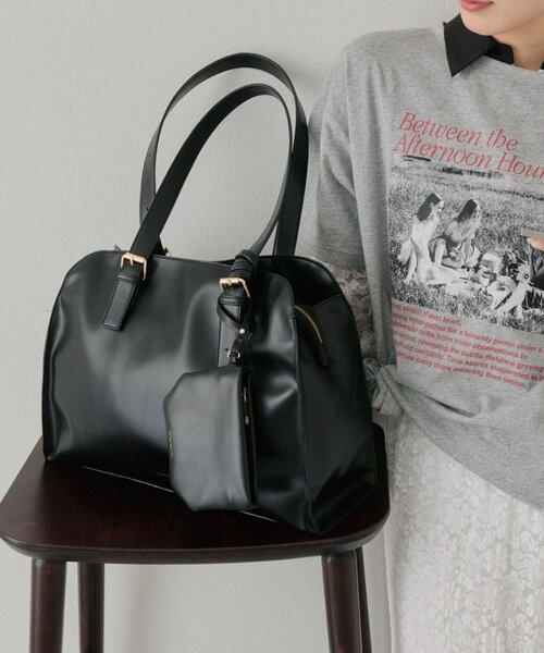 mystic ポーチ付き！ステッチラインボストンBAG ブラウン セール】【@sktnnm企画】ステッチラインボストンBAG（トートバッグ