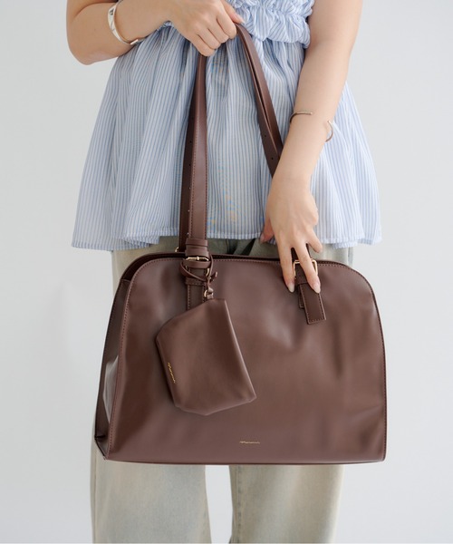 mystic(ミスティック)の「《A4も入る◎/ポーチ付き 》【@sktnnm企画】ステッチラインボストンBAG(ボストンバッグ・レディース・ブラウン/ブラック/ブラウン系その他2/ベージュ・ONE SIZE)」の3枚目の写真