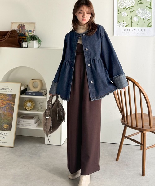 classicalelf（クラシカルエルフ）の「《daaco×クラシカルエルフコラボ》フリンジ×デニムの最強コンビ！綿100％ペプラムノーカラーデニムジャケット（デニムジャケット・レディース・ブルー/ブラック/インディゴブルー・SMALL/MEDIUM/X-LARGE/LARGE）」の20枚目の写真