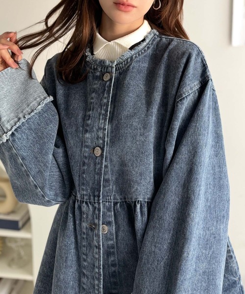 classicalelf（クラシカルエルフ）の「《daaco×クラシカルエルフコラボ》フリンジ×デニムの最強コンビ！綿100％ペプラムノーカラーデニムジャケット（デニムジャケット・レディース・ブルー/ブラック/インディゴブルー・SMALL/MEDIUM/X-LARGE/LARGE）」の21枚目の写真