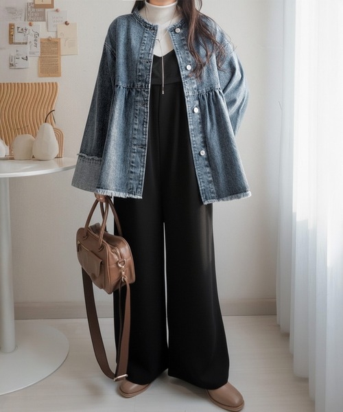 classicalelf（クラシカルエルフ）の「《daaco×クラシカルエルフコラボ》フリンジ×デニムの最強コンビ！綿100％ペプラムノーカラーデニムジャケット（デニムジャケット・レディース・ブルー/ブラック/インディゴブルー・SMALL/MEDIUM/X-LARGE/LARGE）」の10枚目の写真