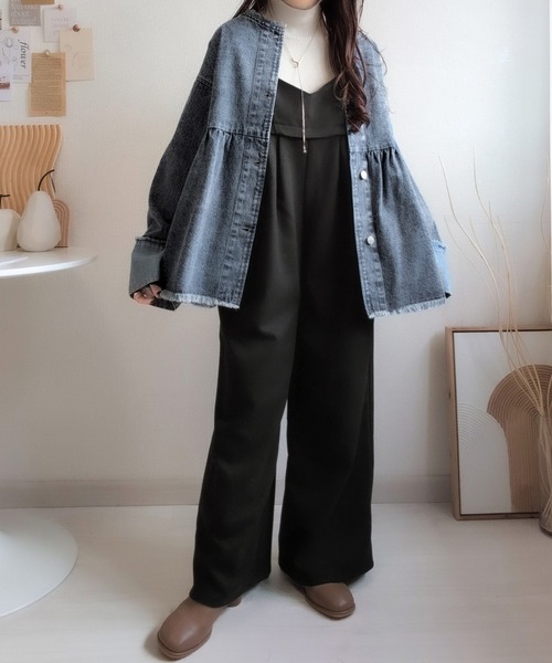 classicalelf（クラシカルエルフ）の「《daaco×クラシカルエルフコラボ》フリンジ×デニムの最強コンビ！綿100％ペプラムノーカラーデニムジャケット（デニムジャケット・レディース・ブルー/ブラック/インディゴブルー・SMALL/MEDIUM/X-LARGE/LARGE）」の12枚目の写真