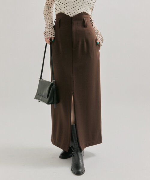 mystic(ミスティック)の「WAVEフロントZIPスカート(スカート・レディース・ブラック/ブラウン・1/2)」の1枚目の写真