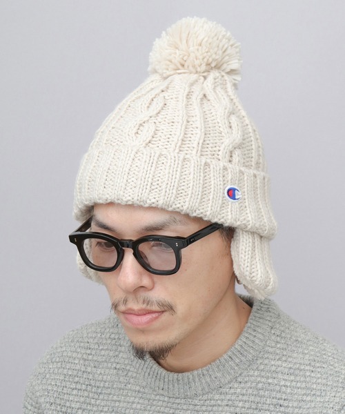 Champion（チャンピオン）の「裏ボア 耳当て付き ポンポン ニットキャップ ニット帽（ニットキャップ/ビーニー・メンズ・ブラック/アイボリー/チャコール・FREE）」の8枚目の写真