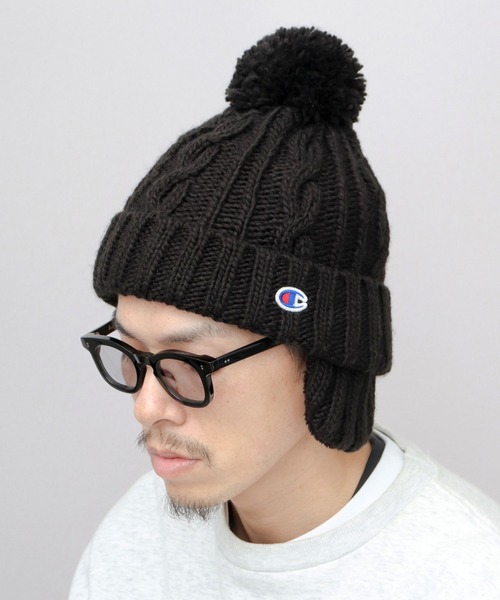 Champion（チャンピオン）の「裏ボア 耳当て付き ポンポン ニットキャップ ニット帽（ニットキャップ/ビーニー・メンズ・ブラック/アイボリー/チャコール・FREE）」の10枚目の写真
