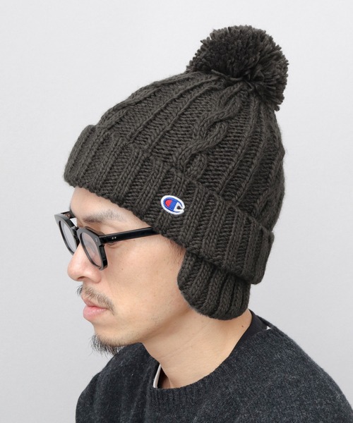 Champion（チャンピオン）の「裏ボア 耳当て付き ポンポン ニットキャップ ニット帽（ニットキャップ/ビーニー・メンズ・ブラック/アイボリー/チャコール・FREE）」の12枚目の写真