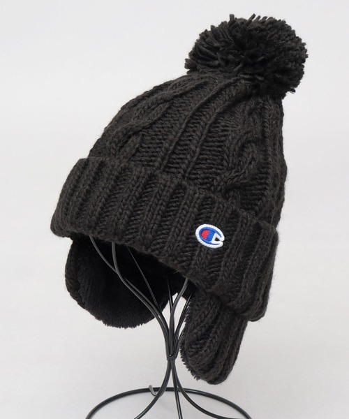 Champion（チャンピオン）の「裏ボア 耳当て付き ポンポン ニットキャップ ニット帽（ニットキャップ/ビーニー・メンズ・ブラック/アイボリー/チャコール・FREE）」の5枚目の写真
