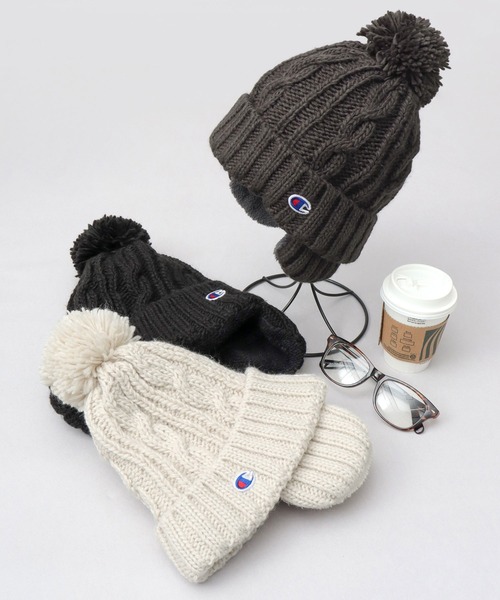 Champion（チャンピオン）の「裏ボア 耳当て付き ポンポン ニットキャップ ニット帽（ニットキャップ/ビーニー・メンズ・ブラック/アイボリー/チャコール・FREE）」の13枚目の写真