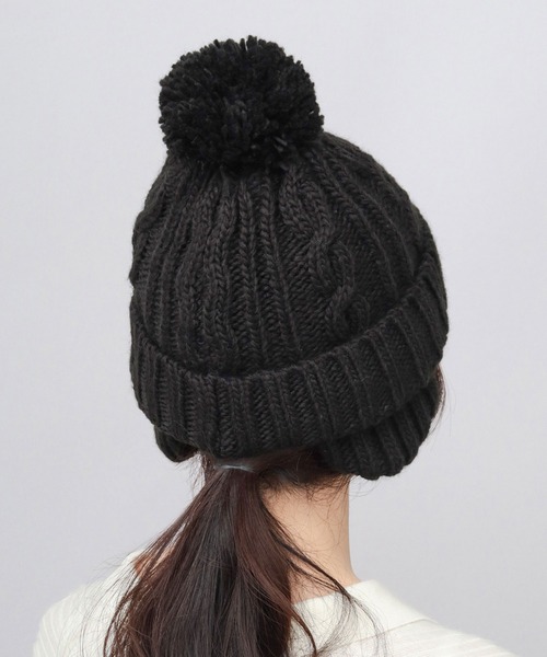 裏ボア 耳当て付き ポンポン ニットキャップ ニット帽（ニットキャップ