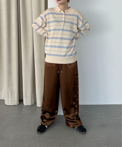 PILIT（ピリット）の「ボーダーポロ ビッグニット（ニット/セーター・メンズ・ブラウン/グレー/アイボリー・MEDIUM）」の15枚目の写真