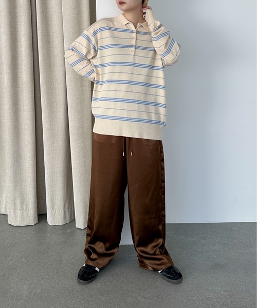 PILIT（ピリット）の「ボーダーポロ ビッグニット（ニット/セーター・メンズ・ブラウン/グレー/アイボリー・MEDIUM）」の16枚目の写真