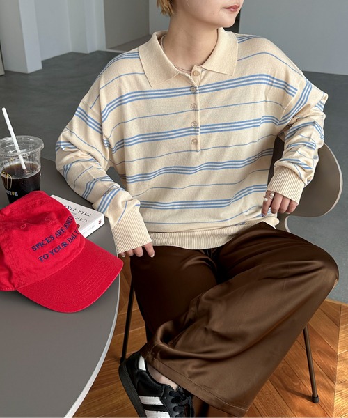 PILIT（ピリット）の「ボーダーポロ ビッグニット（ニット/セーター・メンズ・ブラウン/グレー/アイボリー・MEDIUM）」の17枚目の写真