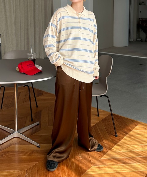 PILIT（ピリット）の「ボーダーポロ ビッグニット（ニット/セーター・メンズ・ブラウン/グレー/アイボリー・MEDIUM）」の21枚目の写真