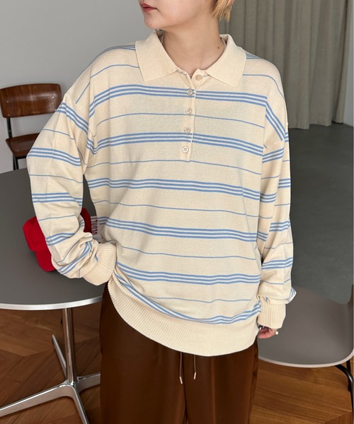 PILIT（ピリット）の「ボーダーポロ ビッグニット（ニット/セーター・メンズ・ブラウン/グレー/アイボリー・MEDIUM）」の22枚目の写真