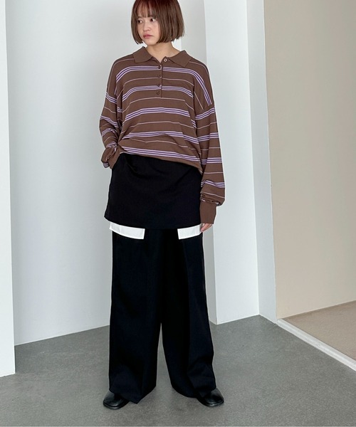 PILIT（ピリット）の「ボーダーポロ ビッグニット（ニット/セーター・メンズ・ブラウン/グレー/アイボリー・MEDIUM）」の4枚目の写真