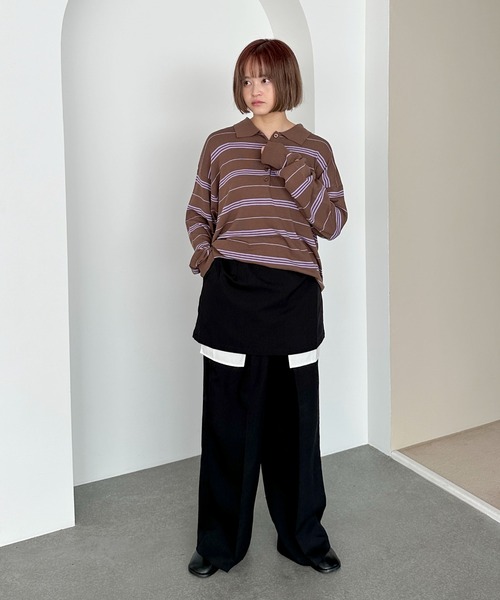 PILIT（ピリット）の「ボーダーポロ ビッグニット（ニット/セーター・メンズ・ブラウン/グレー/アイボリー・MEDIUM）」の5枚目の写真