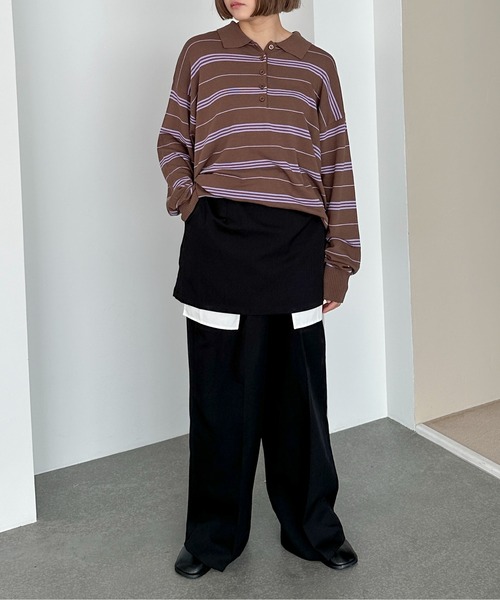 PILIT（ピリット）の「ボーダーポロ ビッグニット（ニット/セーター・メンズ・ブラウン/グレー/アイボリー・MEDIUM）」の6枚目の写真