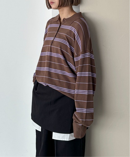 PILIT（ピリット）の「ボーダーポロ ビッグニット（ニット/セーター・メンズ・ブラウン/グレー/アイボリー・MEDIUM）」の7枚目の写真