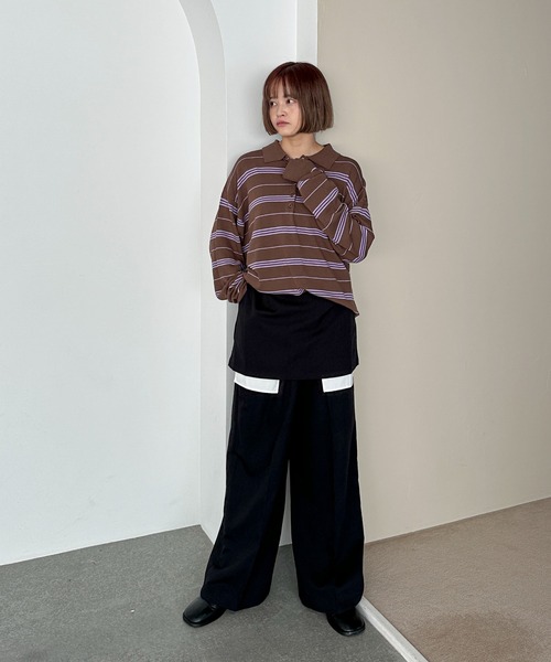 PILIT（ピリット）の「ボーダーポロ ビッグニット（ニット/セーター・メンズ・ブラウン/グレー/アイボリー・MEDIUM）」の9枚目の写真