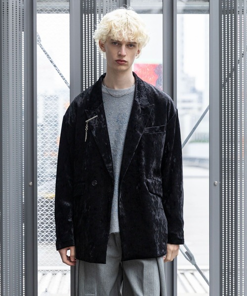 HARE(ハレ)の「【SET UP対応】クラッシュベロアオーバージャケット(HARE)(テーラードジャケット・メンズ・ブラック/ブラウン・FREE)」の1枚目の写真