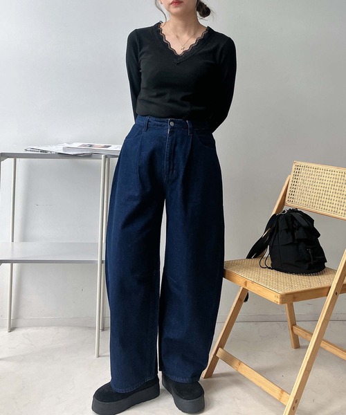 AS KNOW AS plus(アズノゥアズプラス)の「♪CICA配合 アソートデザインプルオーバー(Vネック.ハイネック)(Tシャツ/カットソー・レディース・ブラック系/ホワイト系/ブラック/オフホワイト・FREE)」の16枚目の写真