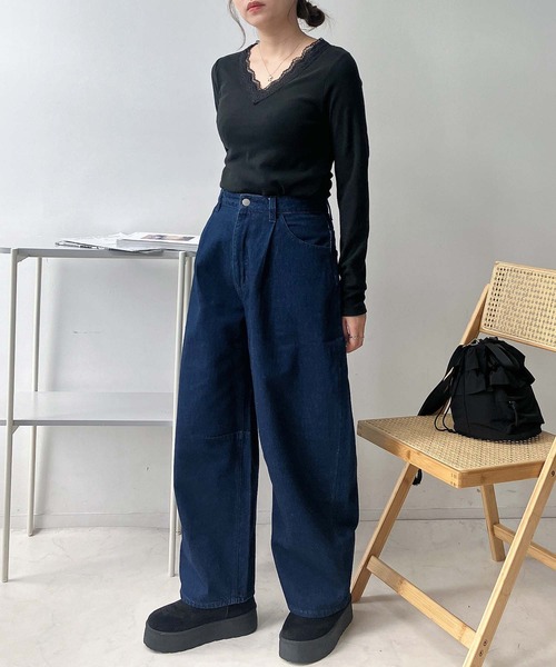 AS KNOW AS plus(アズノゥアズプラス)の「♪CICA配合 アソートデザインプルオーバー(Vネック.ハイネック)(Tシャツ/カットソー・レディース・ブラック系/ホワイト系/ブラック/オフホワイト・FREE)」の17枚目の写真