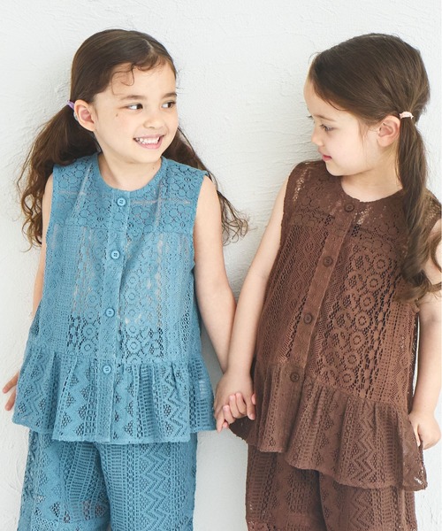 pairmanon（ペアマノン）の「インド コットン 総レース ペプラム ベスト（ベスト・キッズ・アイボリー/ブルー/ブラウン・110/90/120/130/150/140/100）」の3枚目の写真