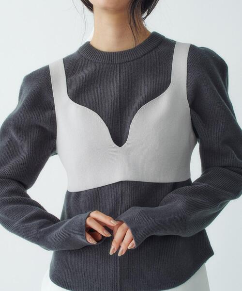 CODE A(コードエー)の「knit bra(ニット/セーター・レディース・ライトグレー/ブラック・00)」の2枚目の写真