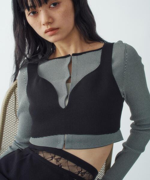 CODE A(コードエー)の「knit bra(ニット/セーター・レディース・ライトグレー/ブラック・00)」の1枚目の写真