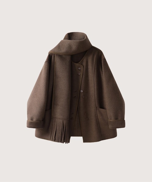 LA POMME jours(ラポミ・ジュール)の「Elegant One Tone Coat With Scarf(ノーカラーコート・レディース・ブラウン/アイボリー/グレー・SMALL/MEDIUM/LARGE)」の3枚目の写真