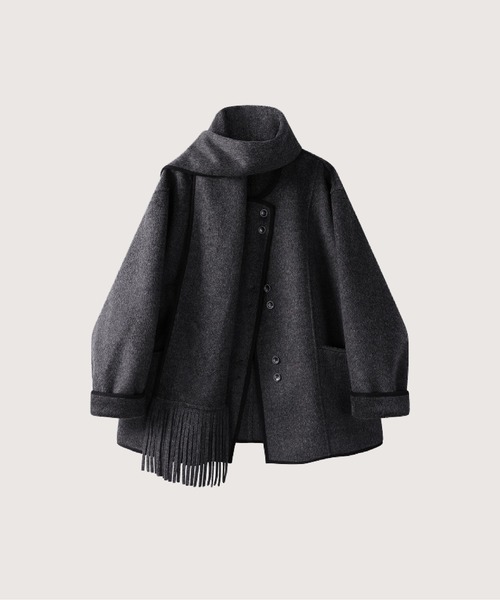 LA POMME jours(ラポミ・ジュール)の「Elegant One Tone Coat With Scarf(ノーカラーコート・レディース・ブラウン/アイボリー/グレー・SMALL/MEDIUM/LARGE)」の1枚目の写真
