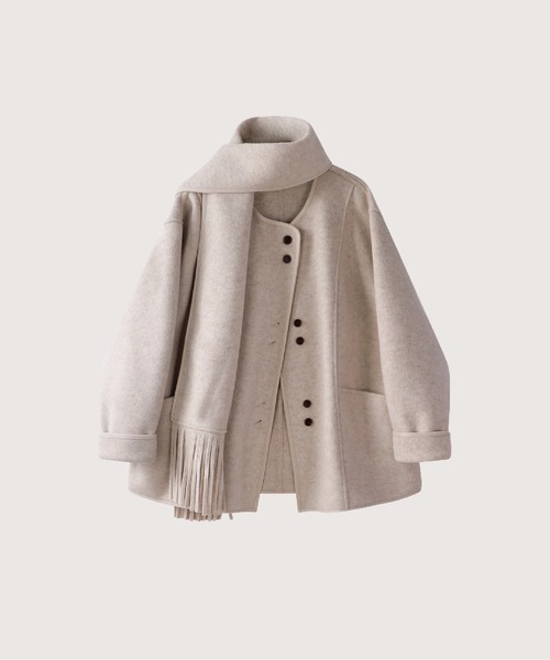 LA POMME jours(ラポミ・ジュール)の「Elegant One Tone Coat With Scarf(ノーカラーコート・レディース・ブラウン/アイボリー/グレー・SMALL/MEDIUM/LARGE)」の2枚目の写真