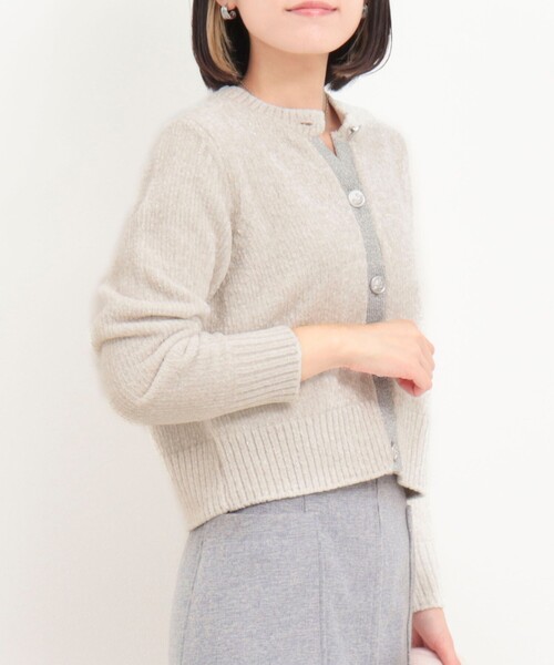 MICO COULIER(ミコクリエ)の「5G ラメモールカーディガン(カーディガン/ボレロ・レディース・ライトグレー/オフホワイト/サックスブルー・38)」の2枚目の写真