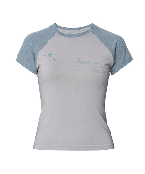 FLAREUP(フレアアップ)の「ムタ ワッフル ラグラン Tシャツ (FL-154_グレー&スカイ)(Tシャツ/カットソー・レディース・グレー・3/1/2)」の1枚目の写真