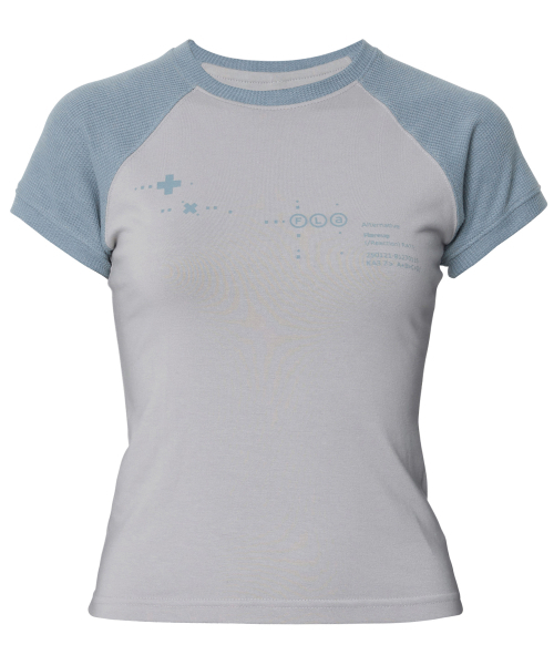 FLAREUP(フレアアップ)の「ムタ ワッフル ラグラン Tシャツ (FL-154_グレー&スカイ)(Tシャツ/カットソー・レディース・グレー・3/1/2)」の2枚目の写真