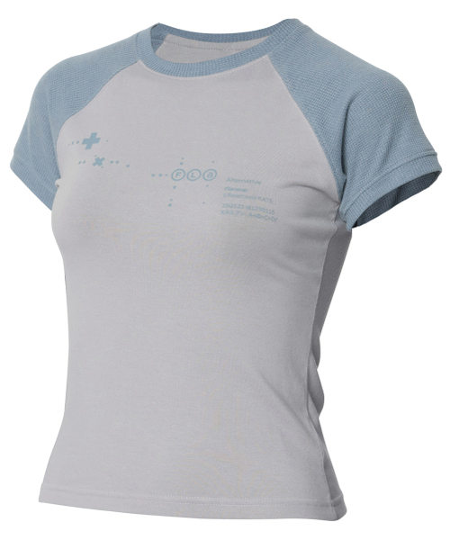 FLAREUP(フレアアップ)の「ムタ ワッフル ラグラン Tシャツ (FL-154_グレー&スカイ)(Tシャツ/カットソー・レディース・グレー・3/1/2)」の3枚目の写真