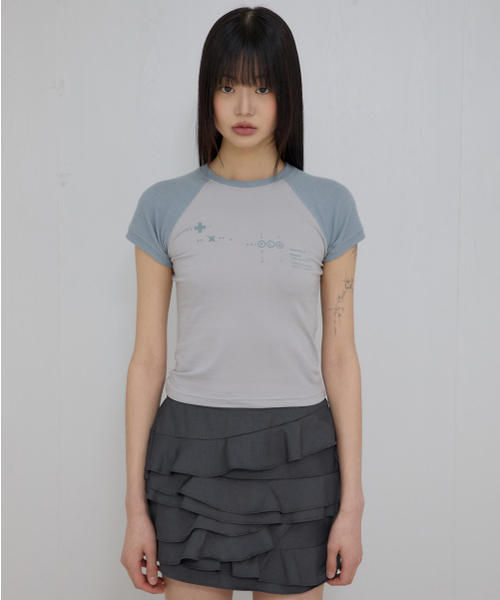 FLAREUP(フレアアップ)の「ムタ ワッフル ラグラン Tシャツ (FL-154_グレー&スカイ)(Tシャツ/カットソー・レディース・グレー・3/1/2)」の5枚目の写真