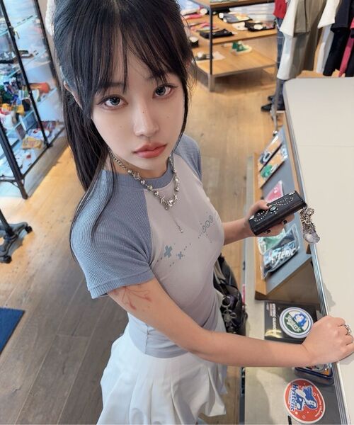 FLAREUP(フレアアップ)の「ムタ ワッフル ラグラン Tシャツ (FL-154_グレー&スカイ)(Tシャツ/カットソー・レディース・グレー・3/1/2)」の13枚目の写真