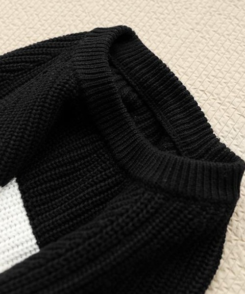 shoppinggo(ショッピングゴー)の「ニットセーター ボーダー柄 シンプル レディース ニット ゆったり ニットソー ボーダー柄(ニット/セーター・レディース・ブラック・FREE)」の5枚目の写真