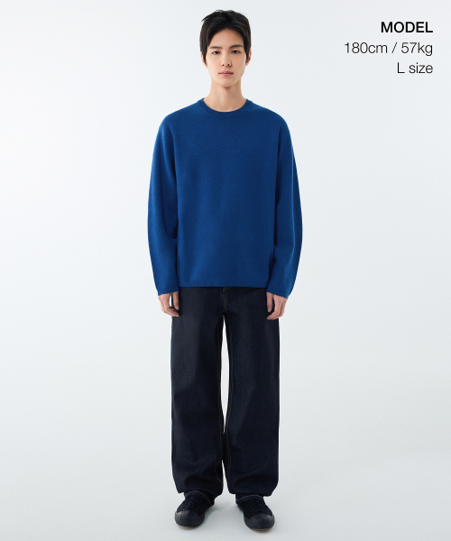 MUSINSA STANDARD（ムシンサスタンダード）の「ミニマルクルーネックニット[ブルー]（ニット/セーター・メンズ・その他・X-LARGE/XX-LARGE/SMALL/MEDIUM/LARGE）」の2枚目の写真