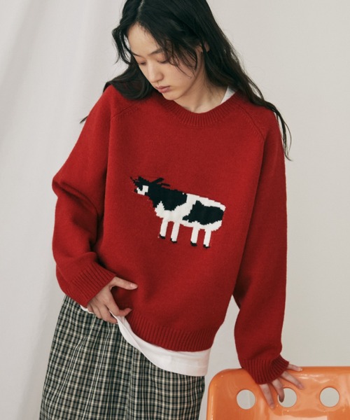 MERLOT(メルロー)の「アニマルジャガードニット(ニット/セーター・レディース・グレー/ブルー/レッド・FREE)」の3枚目の写真