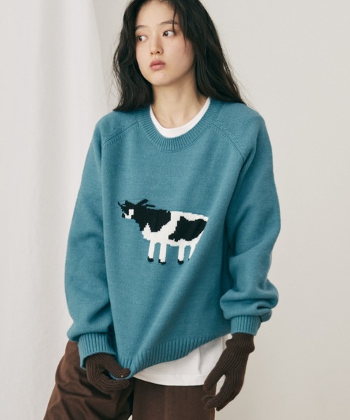 MERLOT(メルロー)の「アニマルジャガードニット(ニット/セーター・レディース・グレー/ブルー/レッド・FREE)」の1枚目の写真