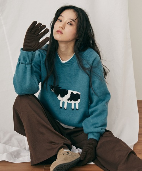 MERLOT(メルロー)の「アニマルジャガードニット(ニット/セーター・レディース・グレー/ブルー/レッド・FREE)」の11枚目の写真