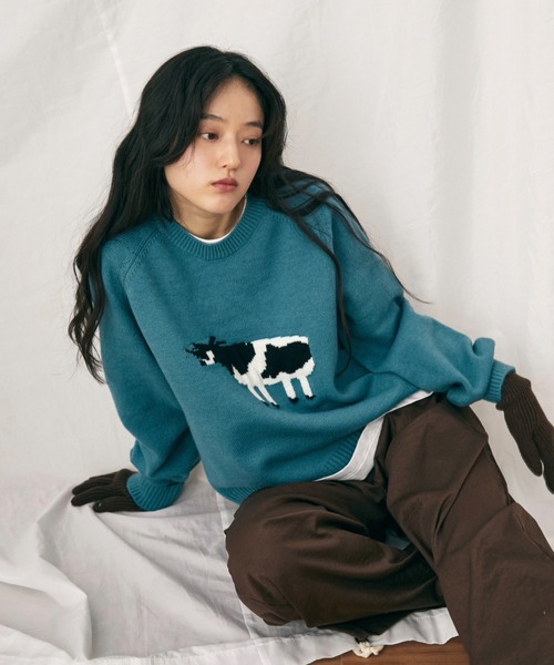 MERLOT(メルロー)の「アニマルジャガードニット(ニット/セーター・レディース・グレー/ブルー/レッド・FREE)」の12枚目の写真