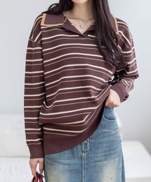 clear | レイヤード襟付きボーダーニットトップス［大人 カジュアル 着回し力抜群］≪AW新作≫(ニット/セーター)